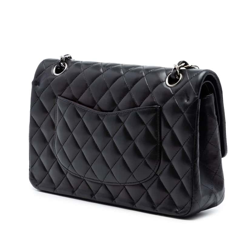 Chanel Medium Classic Lambskin Double Flap Black Leather Very good condition - Back View