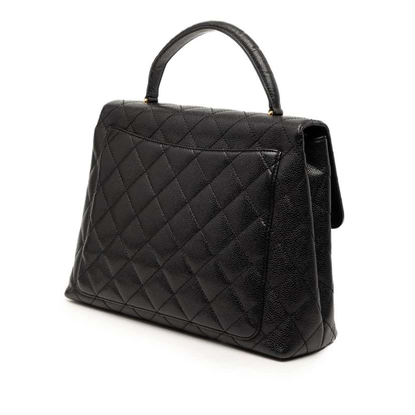 Chanel CC Quilted Caviar Kelly Top Handle Bag Black Leather Very good condition - Back View