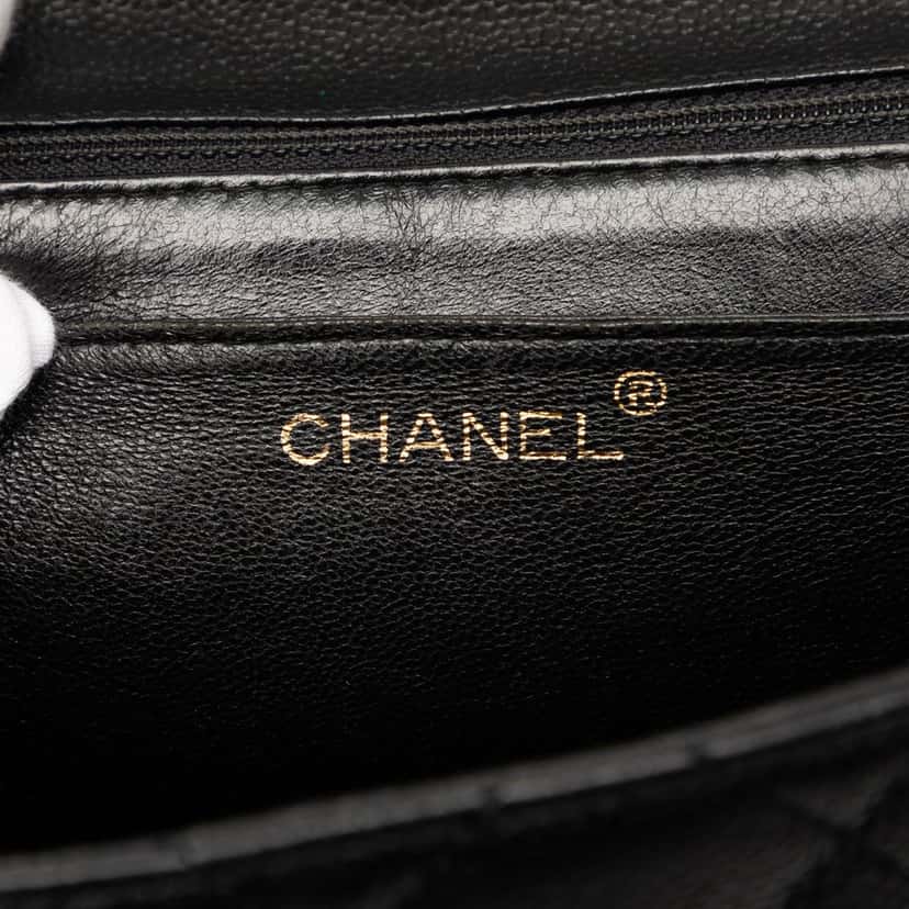 Chanel CC Quilted Caviar Kelly Top Handle Bag Black Leather Very good condition - Box View