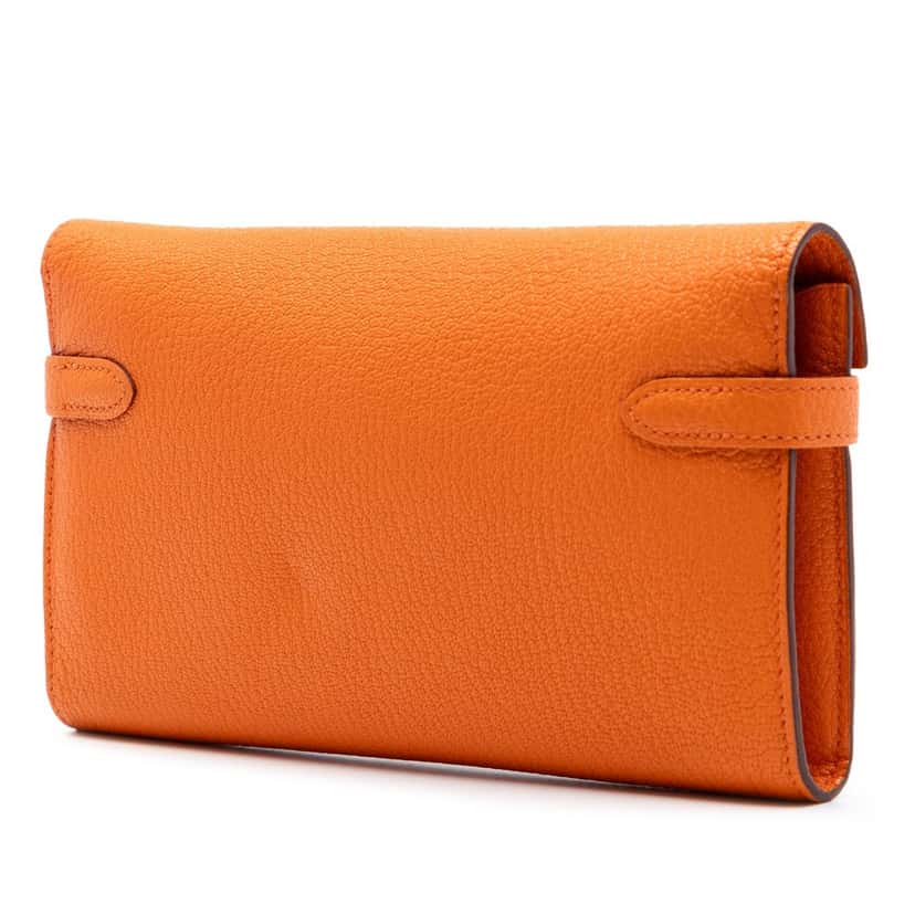 Hermès Chevre Mysore Kelly Longue Wallet Orange Leather Very good condition - Back View