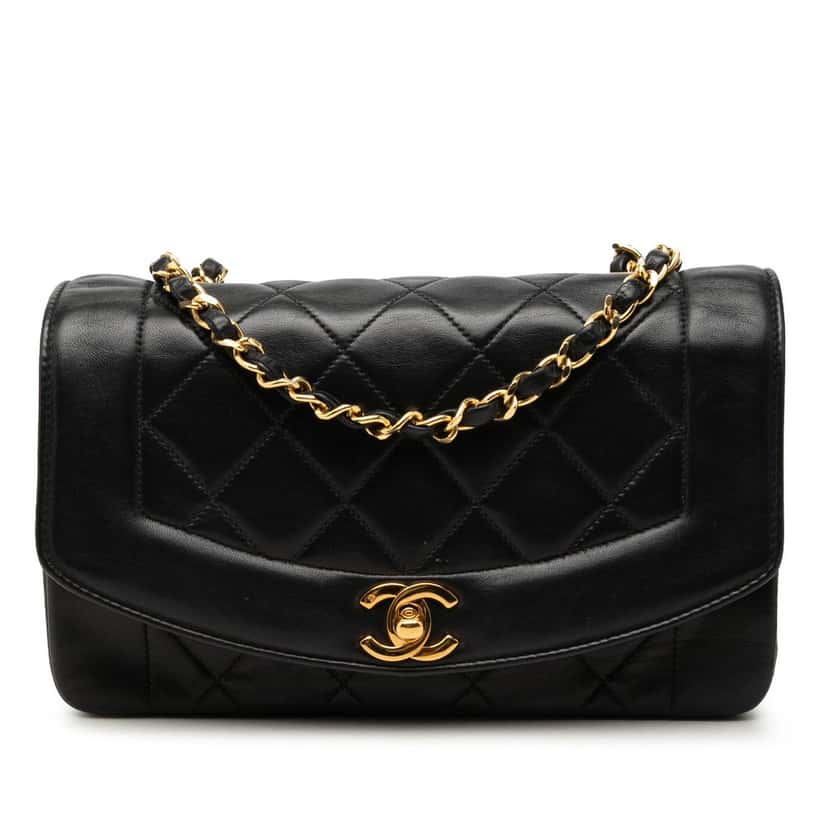 Chanel Small Lambskin Diana Flap Black Leather Very good condition - Front View