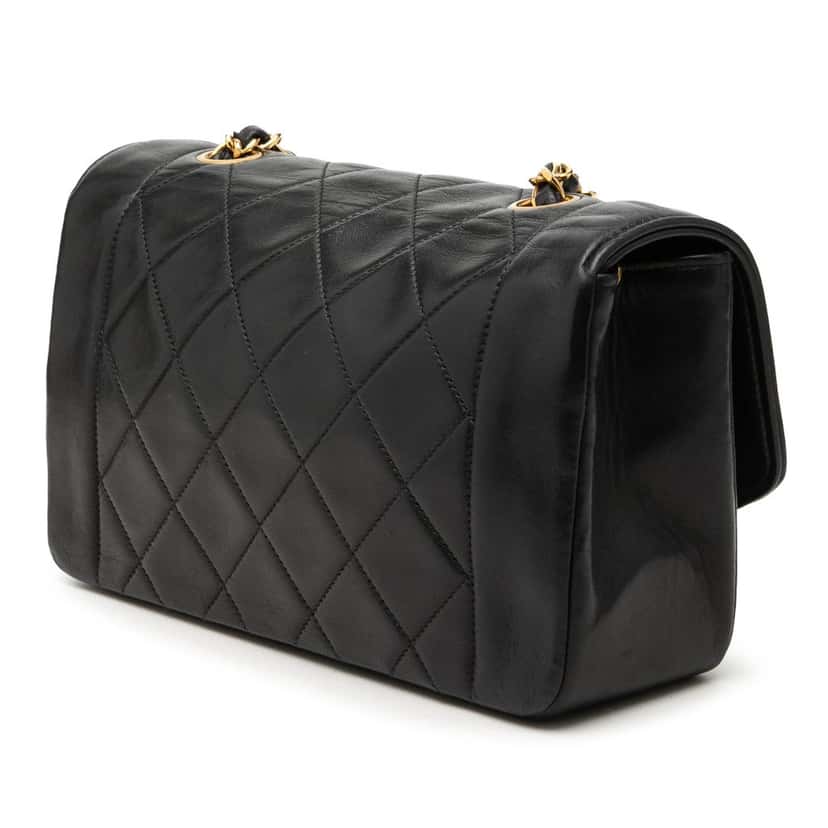 Chanel Small Lambskin Diana Flap Black Leather Very good condition - Back View