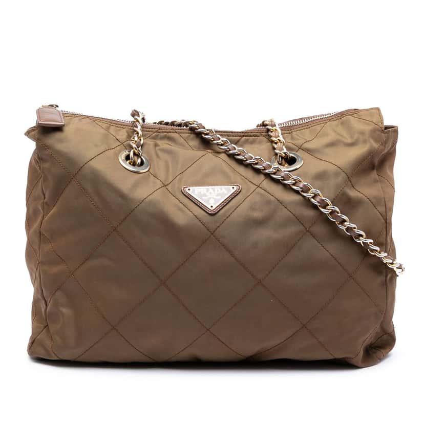 Prada Impuntu Tessuto Catena Chain Tote Brown Very good condition - Front View