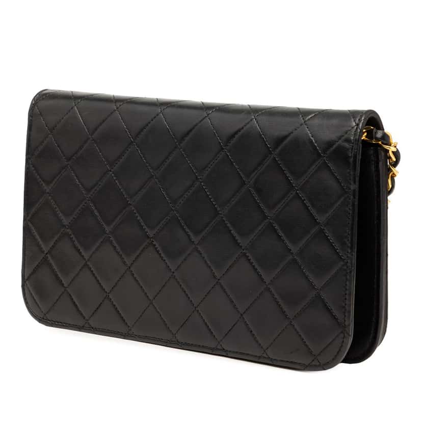 Chanel CC Quilted Lambskin Full Single Flap Black Leather Very good condition - Back View
