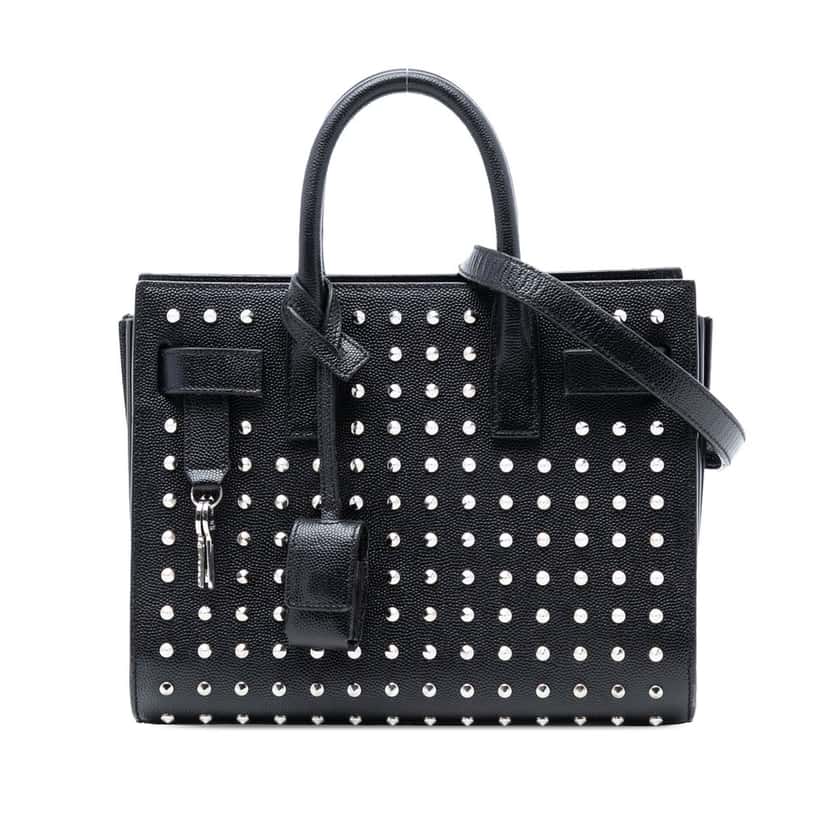 Saint Laurent Nano Grain de Poudre Studded Sac de Jour Satchel Black Leather Very good condition - Front View
