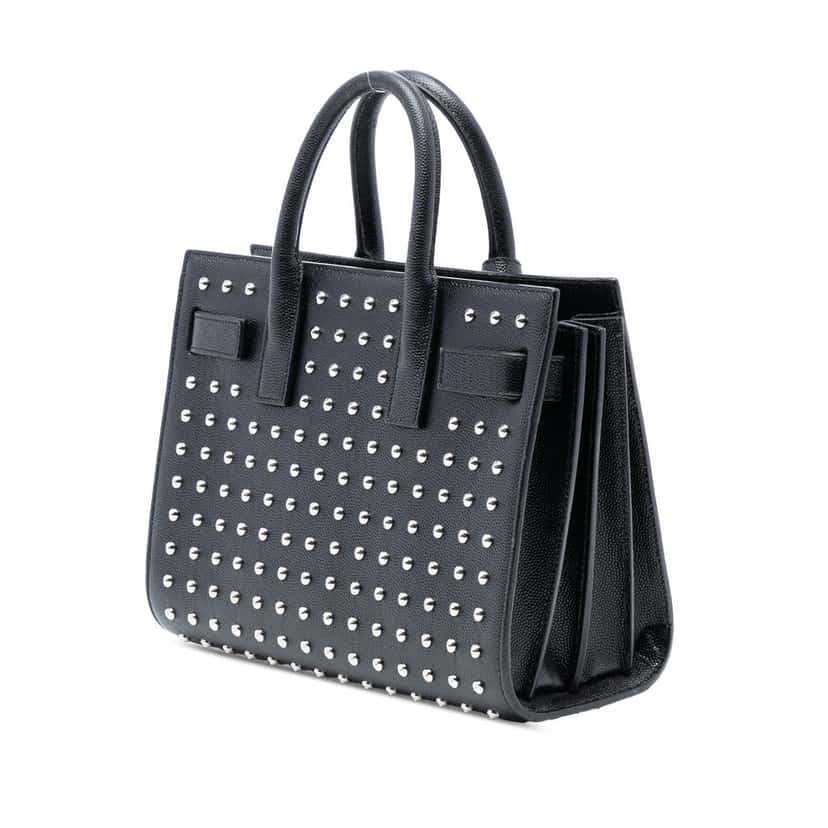 Saint Laurent Nano Grain de Poudre Studded Sac de Jour Satchel Black Leather Very good condition - Back View