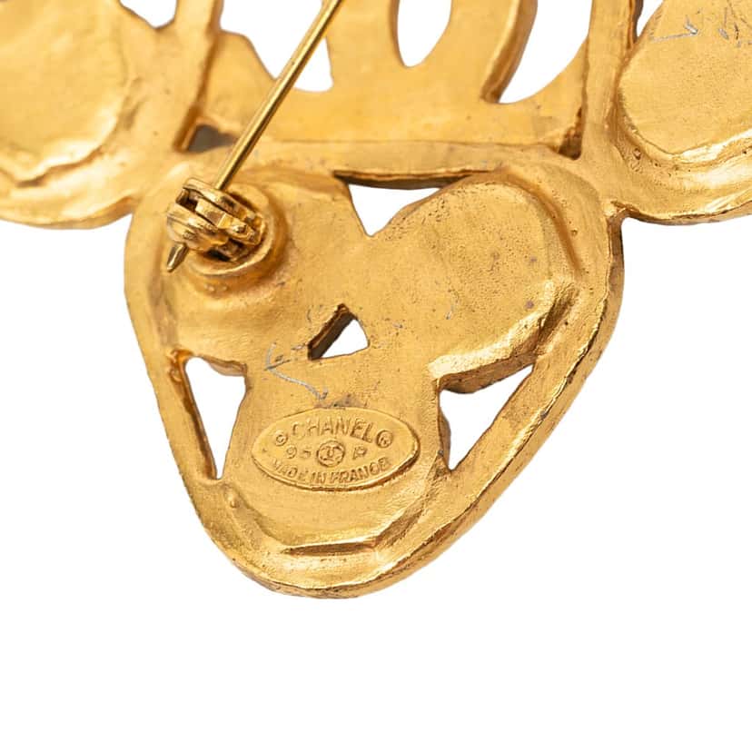 Chanel CC Gold Plated Clover Gripoix Brooch Gold Metal Very good condition - Inside View