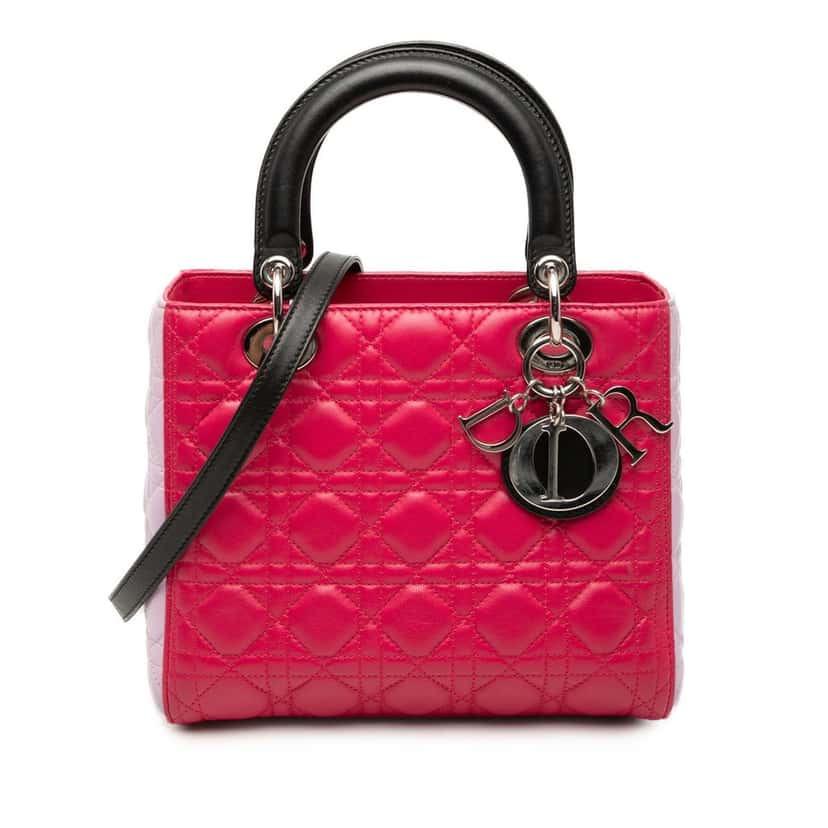 Dior Medium Tricolor Lambskin Cannage Lady Dior Pink Leather Very good condition - Front View