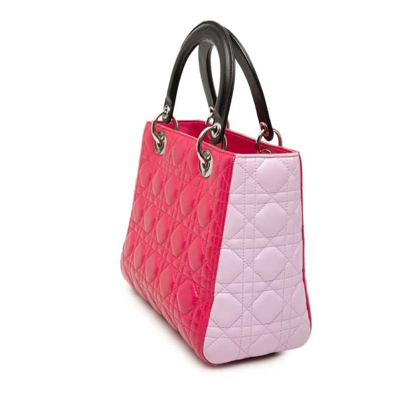 Dior Medium Tricolor Lambskin Cannage Lady Dior Pink Leather Very good condition - Back View