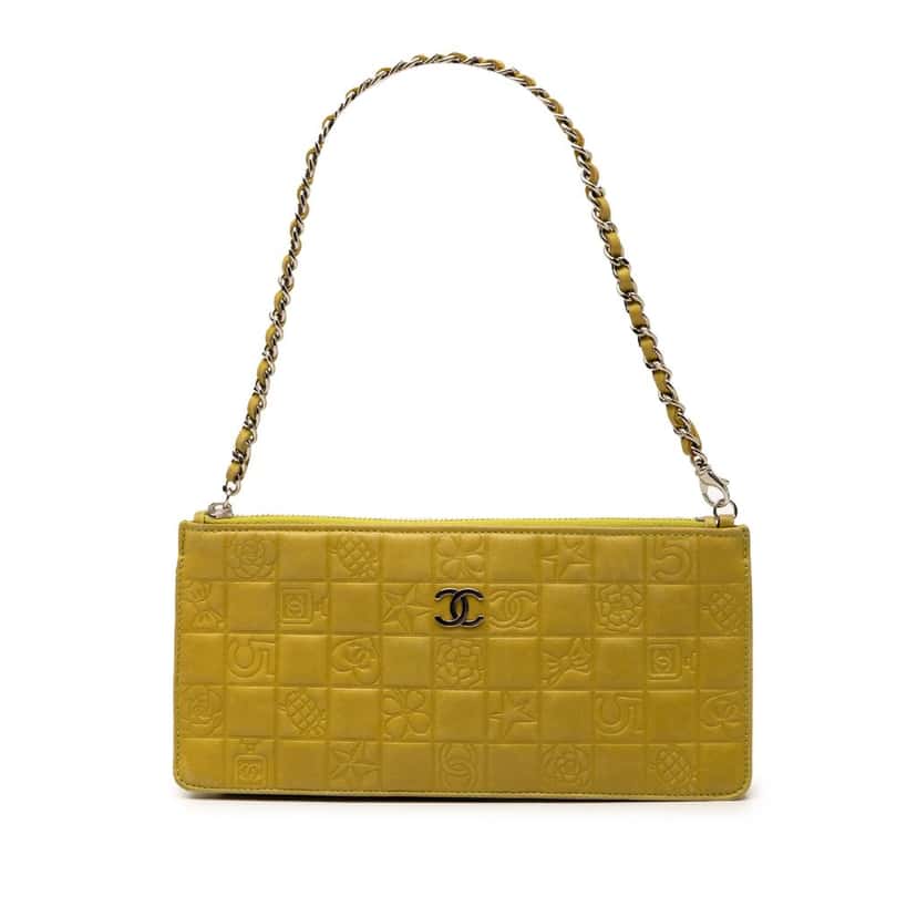 Chanel Lambskin Precious Symbols Pochette Yellow Leather Very good condition - Front View
