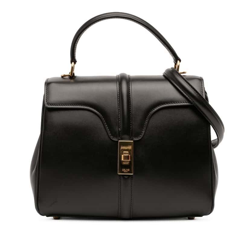 Celine Small Leather 16 Satchel Black Leather Very good condition - Front View