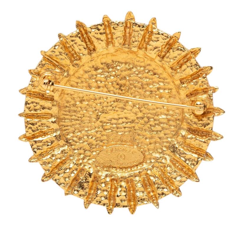Chanel Gold Plated Coat Of Arms Medallion Sunburst Brooch Gold Metal Very good condition - Back View