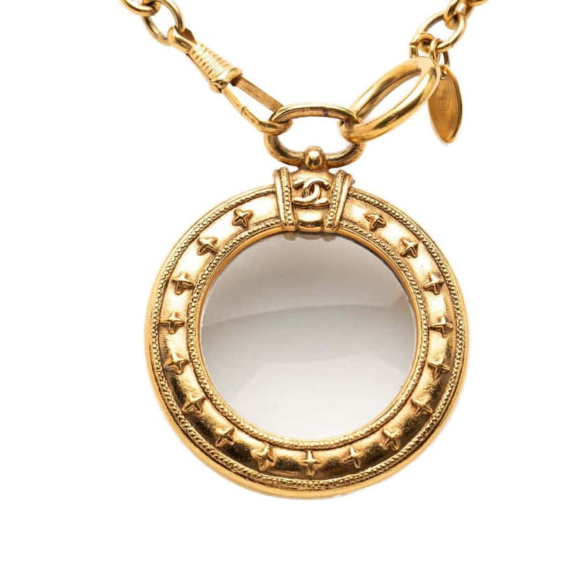 Chanel Gold Plated Magnifying Glass Pendant Long Necklace Gold Metal Very good condition - Back View