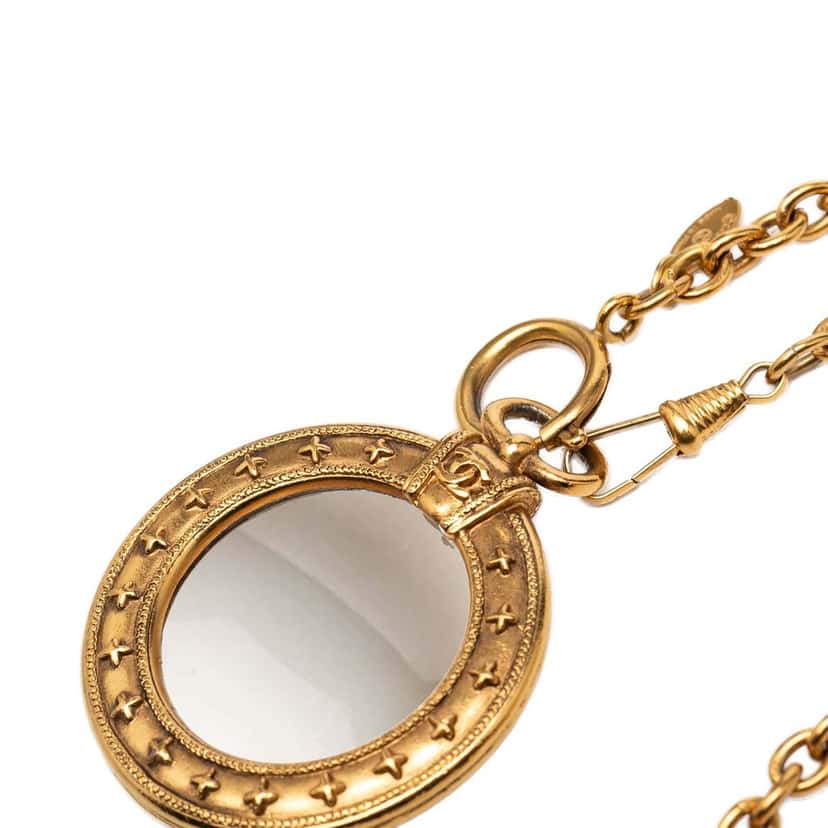 Chanel Gold Plated Magnifying Glass Pendant Long Necklace Gold Metal Very good condition - Inside View