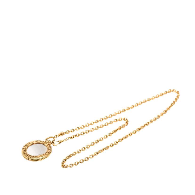 Chanel Gold Plated Magnifying Glass Pendant Long Necklace Gold Metal Very good condition - Box View