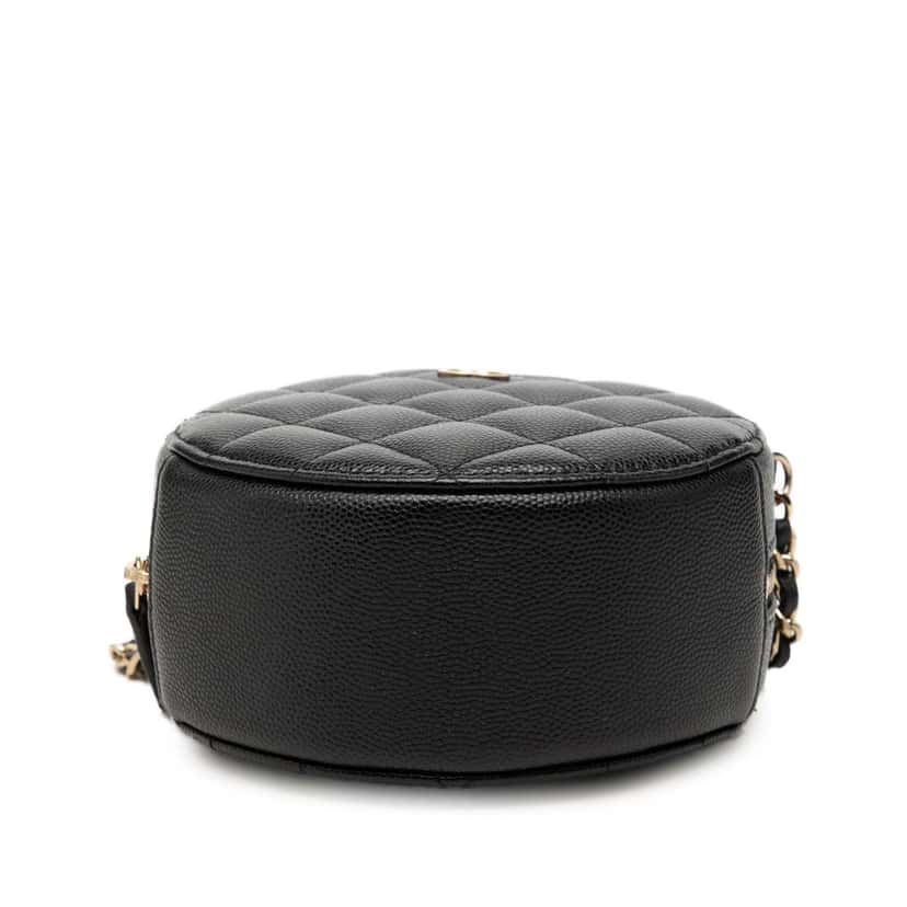 Chanel CC Quilted Caviar Round Clutch With Chain Black Leather Very good condition - Inside View