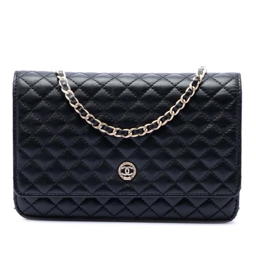 Chanel CC Microquilted Lambskin Wallet On Chain Black Leather Very good condition - Front View