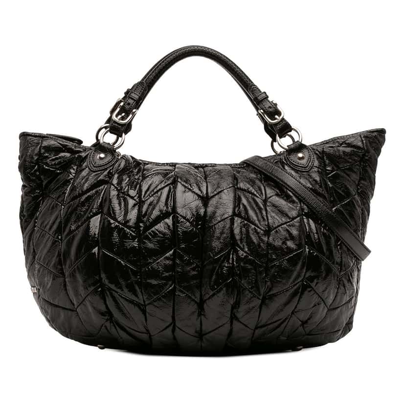 Miu Miu Quilted Patent Leather Hobo Black Leather Very good condition - Front View