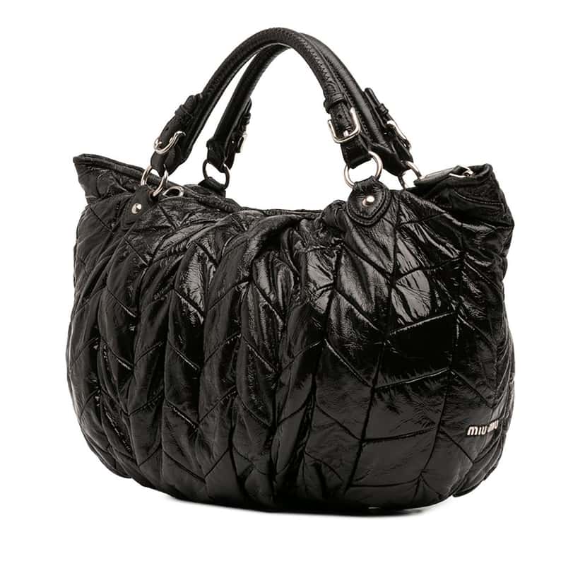 Miu Miu Quilted Patent Leather Hobo Black Leather Very good condition - Back View