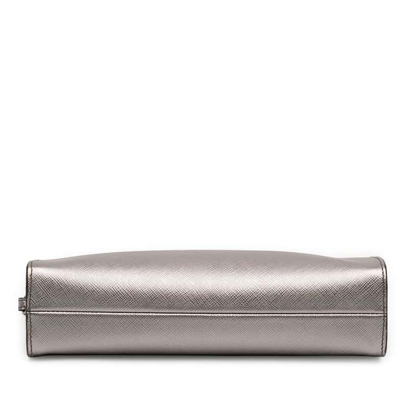 Prada Metallic Saffiano Wristlet Clutch Silver Leather Very good condition - Inside View