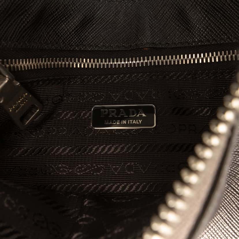 Prada Metallic Saffiano Wristlet Clutch Silver Leather Very good condition - Box View