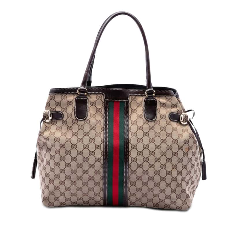 Gucci GG Canvas Web Tassel Tote Beige Very good condition - Front View