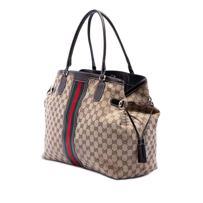 Gucci GG Canvas Web Tassel Tote Beige Very good condition - Back View
