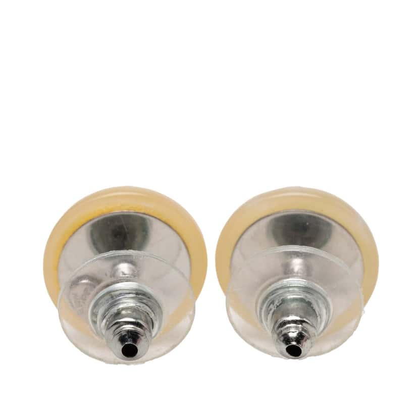 Chanel CC Resin Brass Push Back Earrings Beige Plastic Very good condition - Back View