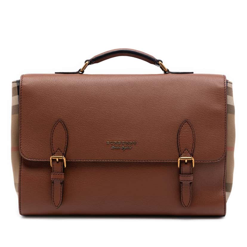 Burberry Leather and House Check Canvas Ethan Business Bag Brown Leather Very good condition - Front View