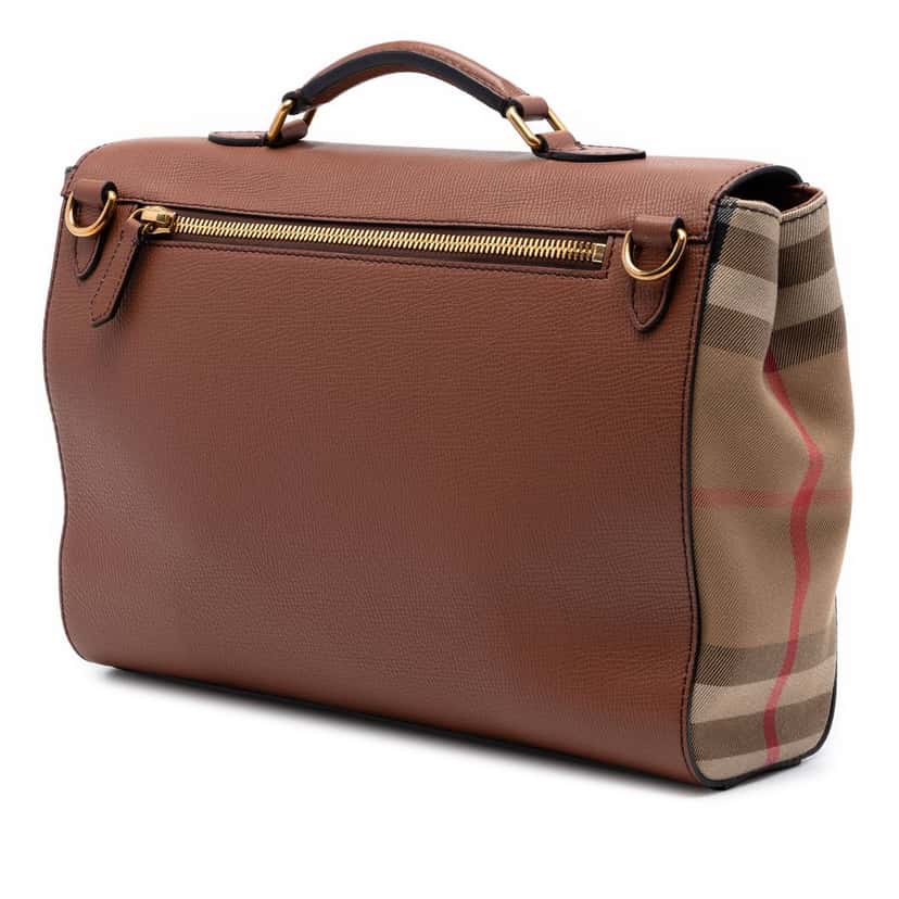 Burberry Leather and House Check Canvas Ethan Business Bag Brown Leather Very good condition - Back View