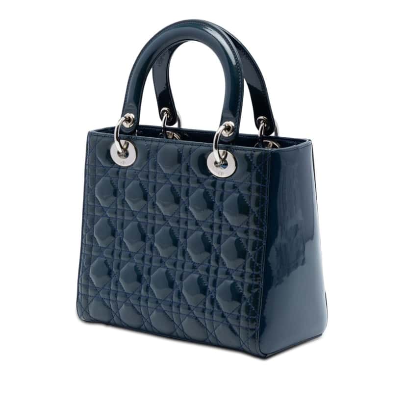 Dior Medium Patent Cannage Lady Dior Blue Leather Very good condition - Back View