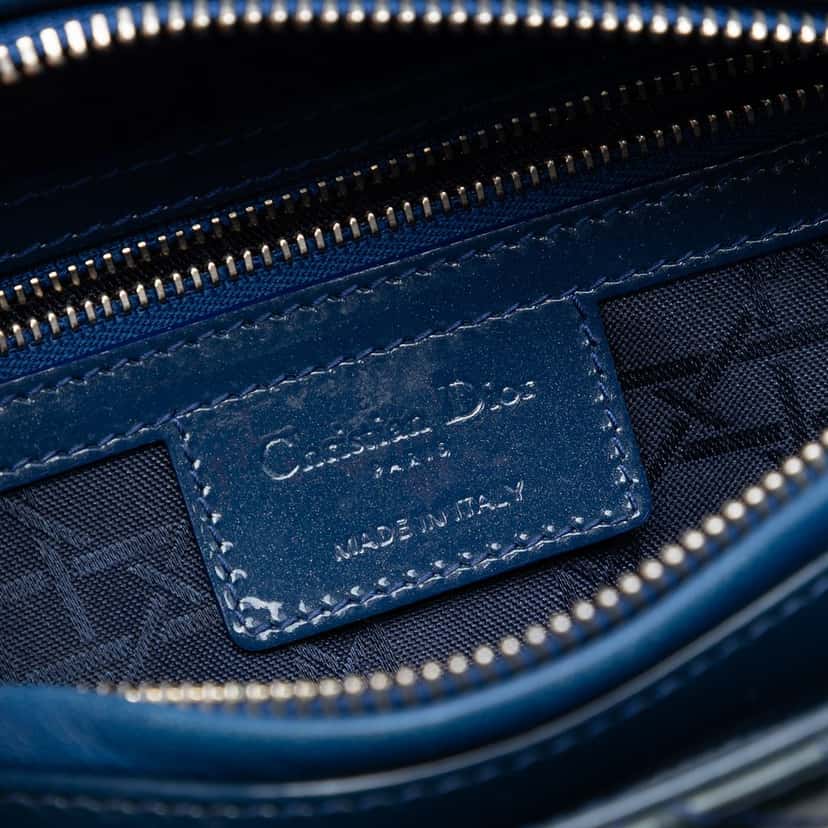 Dior Medium Patent Cannage Lady Dior Blue Leather Very good condition - Box View