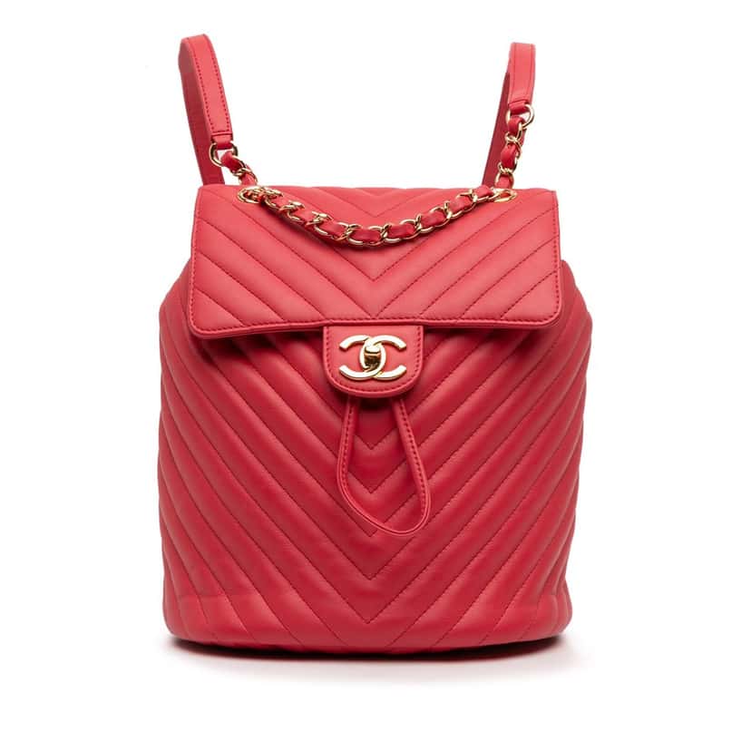 Chanel Small Chevron Calfskin Urban Spirit Backpack Red Leather Very good condition - Front View