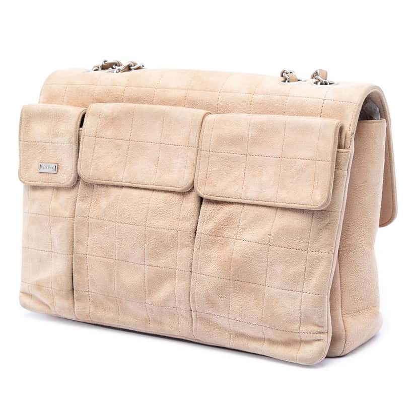 Chanel Choco Bar Suede Mademoiselle Turnlock Flap Brown Leather Very good condition - Back View