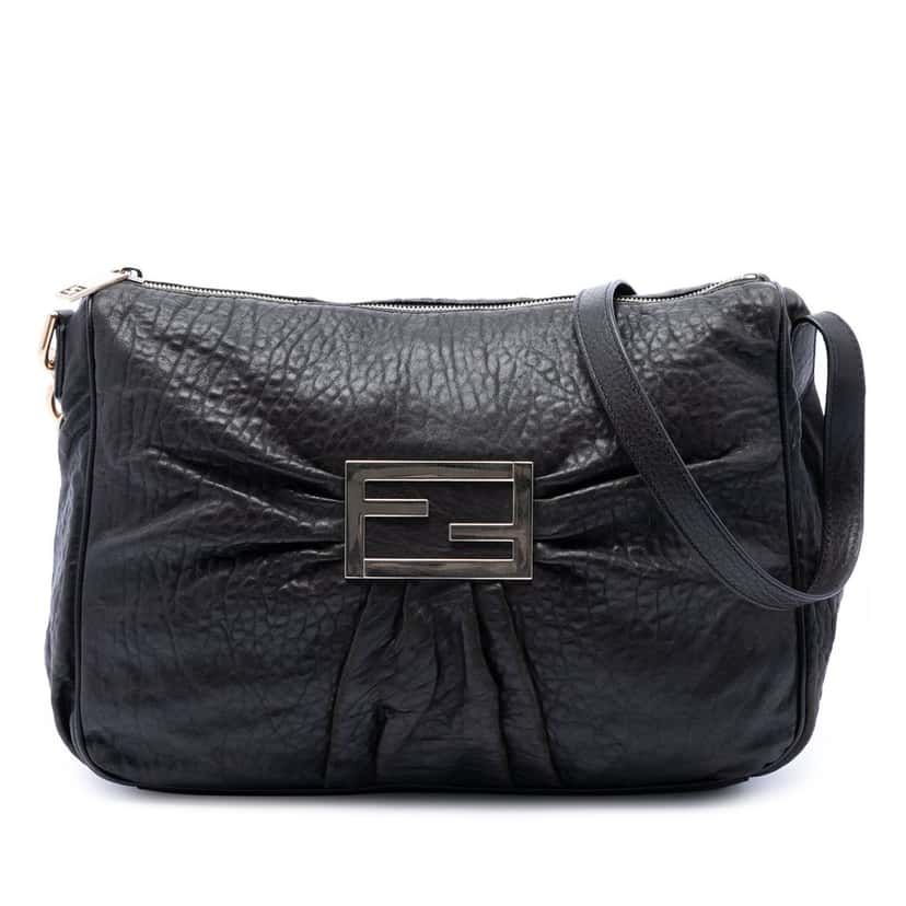 Fendi Large Leather Mia Crossbody Black Leather Very good condition - Front View