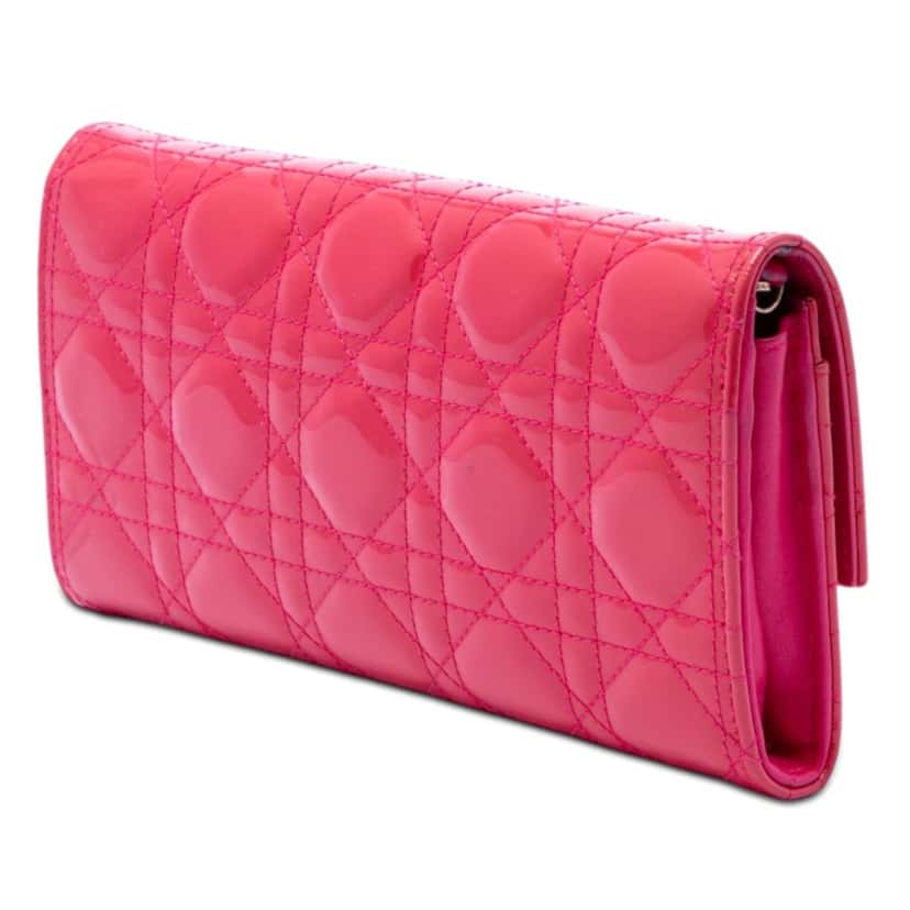 Dior Patent Cannage Lady Dior Wallet On Chain Pink Leather Very good condition - Back View