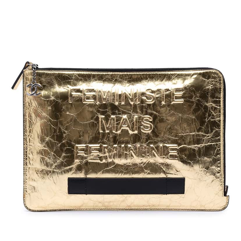 Chanel Metallic Crinkled Calfskin Feministe Mais Feminine Pouch Gold Leather Very good condition - Front View