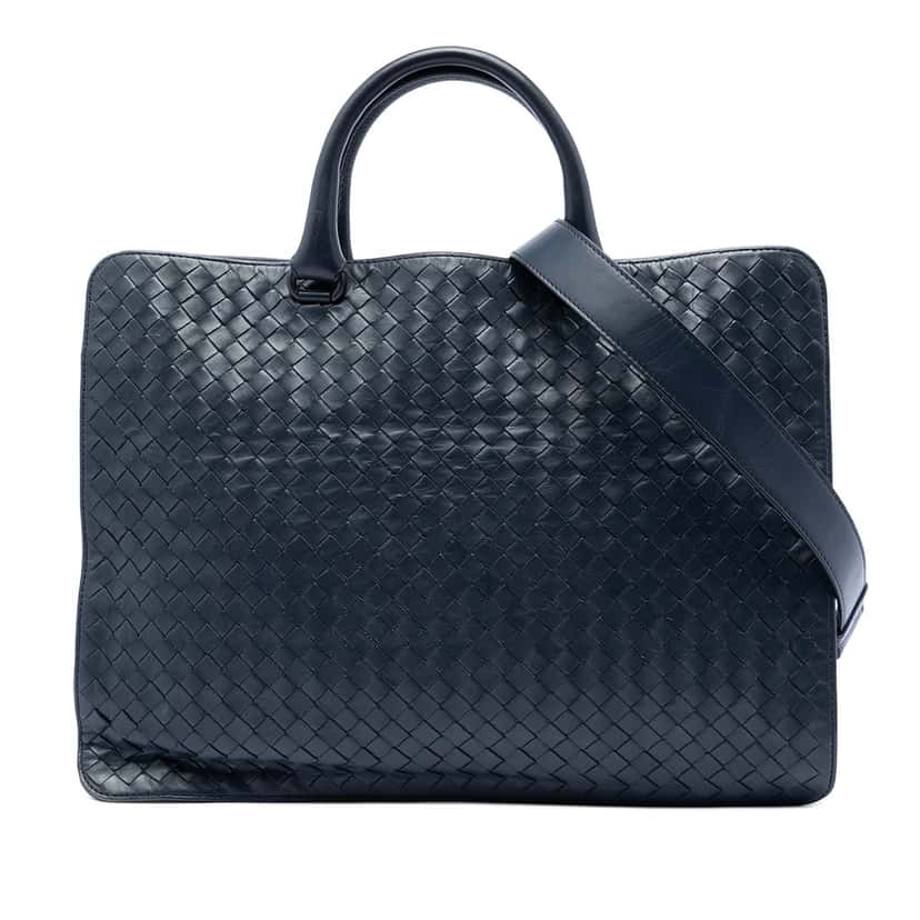 Bottega Veneta Nappa Intrecciato Business Bag Blue Leather Very good condition - Front View