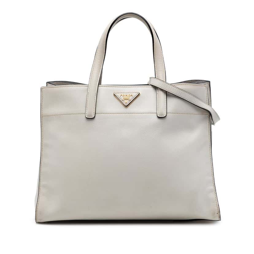 Prada Saffiano Soft Triple Pocket Tote White Leather Very good condition - Front View