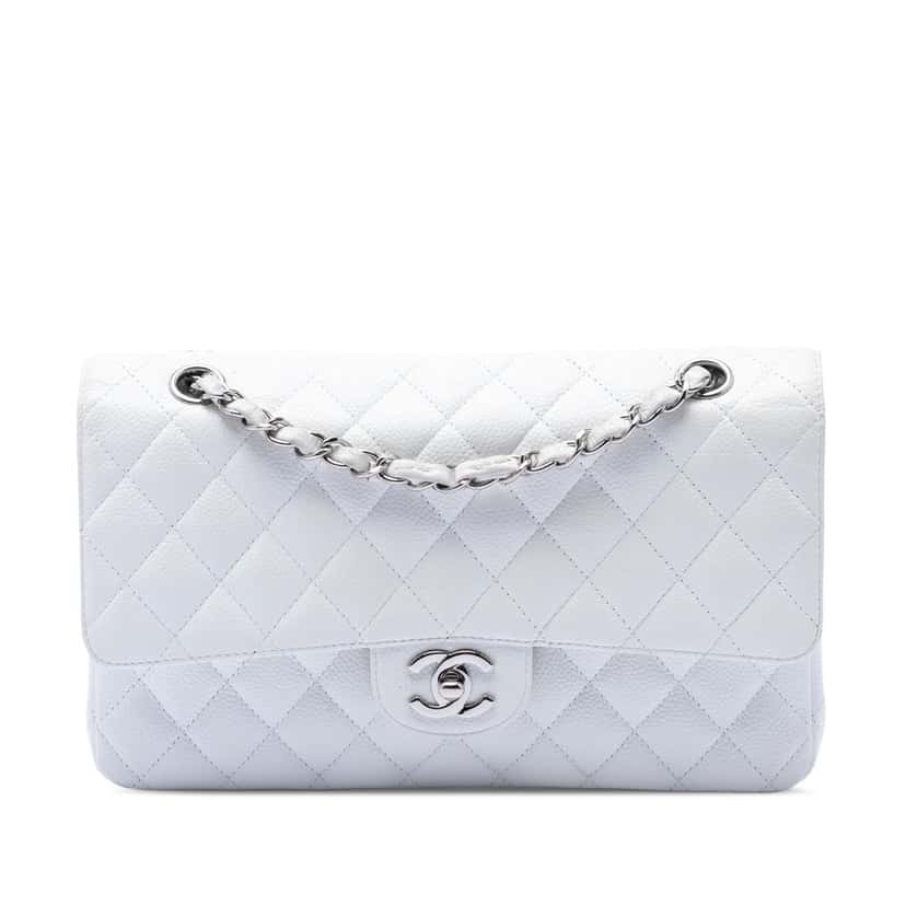 Chanel Medium Classic Caviar Double Flap White Leather Very good condition - Front View