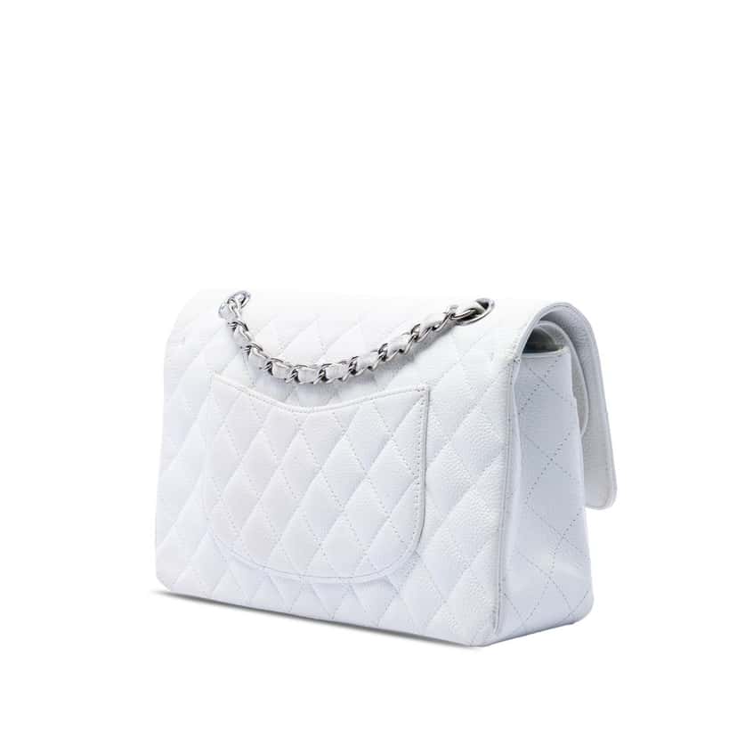 Chanel Medium Classic Caviar Double Flap White Leather Very good condition - Back View