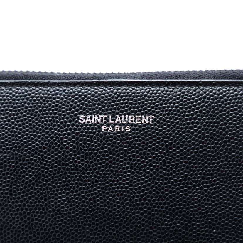 Saint Laurent Grained Leather Zip Clutch Black Leather Very good condition - Box View
