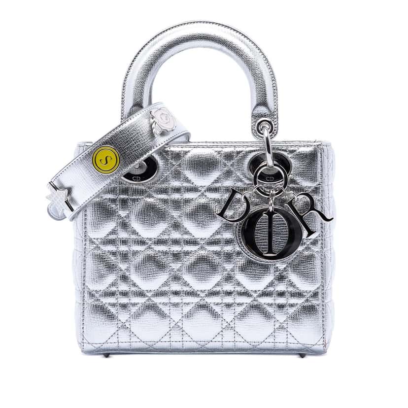 Dior Small Metallic Grained Calfskin Cannage My ABCDior Lady Dior Silver Leather Very good condition - Front View