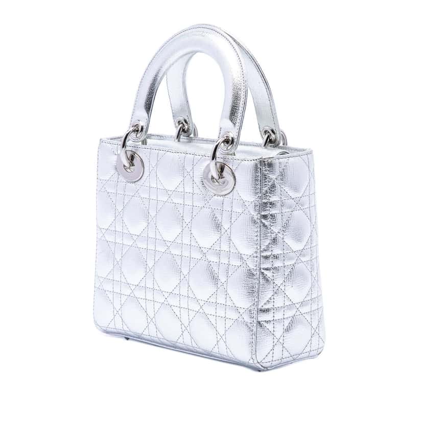 Dior Small Metallic Grained Calfskin Cannage My ABCDior Lady Dior Silver Leather Very good condition - Back View