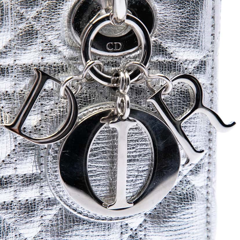 Dior Small Metallic Grained Calfskin Cannage My ABCDior Lady Dior Silver Leather Very good condition - Box View