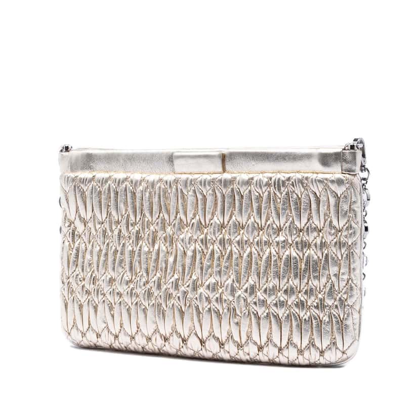 Miu Miu Matelasse Nappa Frame Crystal Chain Shoulder Bag Silver Leather Very good condition - Back View