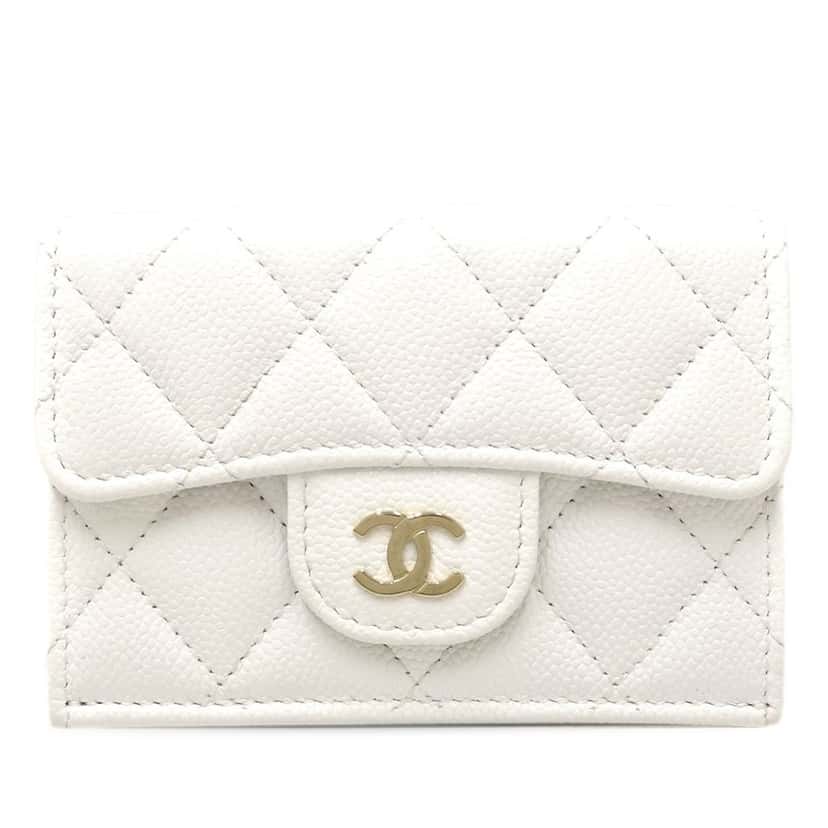 Chanel CC Quilted Caviar Flap Card Holder Wallet White Leather Very good condition - Front View
