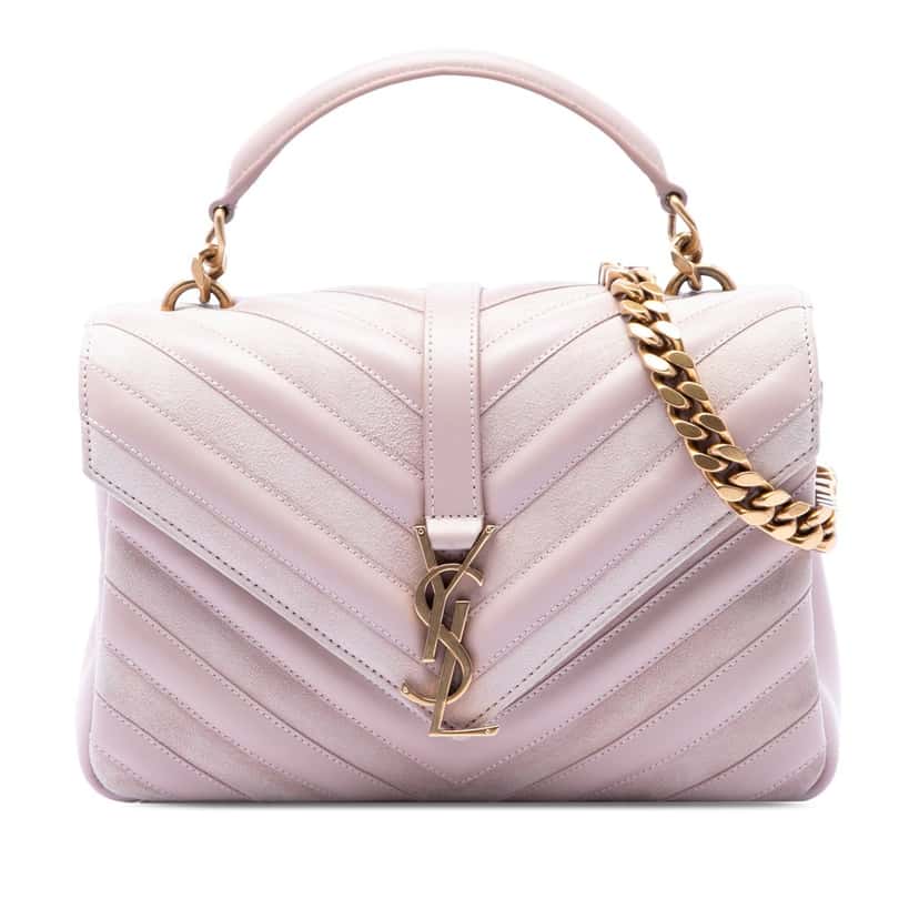 Saint Laurent Medium Calfskin and Suede Chevron Monogram College Satchel Pink Leather Very good condition - Front View