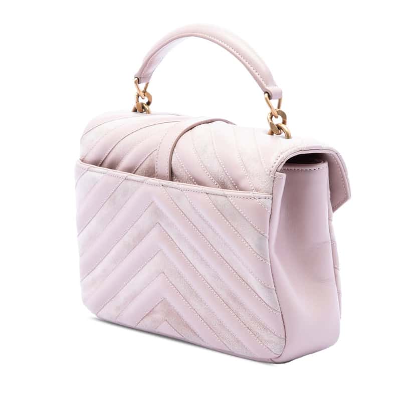 Saint Laurent Medium Calfskin and Suede Chevron Monogram College Satchel Pink Leather Very good condition - Back View
