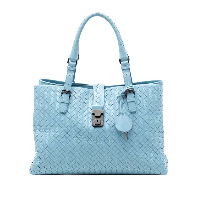 Bottega Veneta Medium Nappa Intrecciato Roma Tote Blue Leather Very good condition - Front View